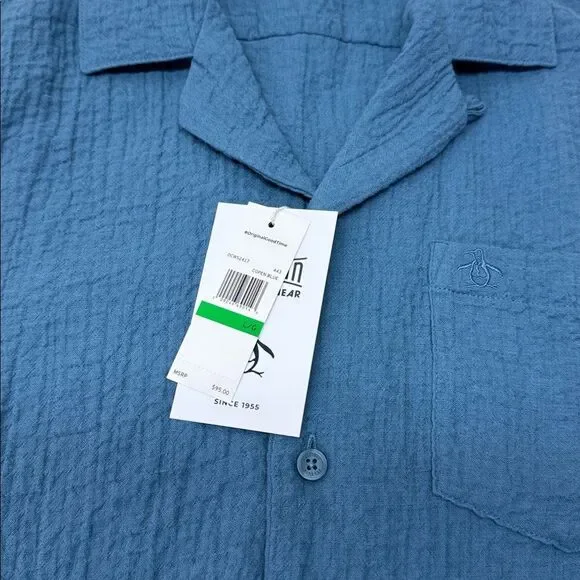 🔥Original Penguin Textured Blue Shirt Sz Large New - Picture 4 of 8